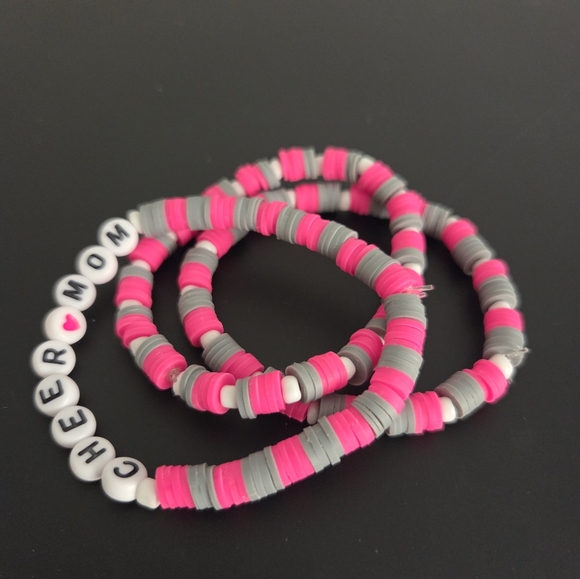 Pink and Gray Cheer Mom Bracelet Set - Picture 1 of 6